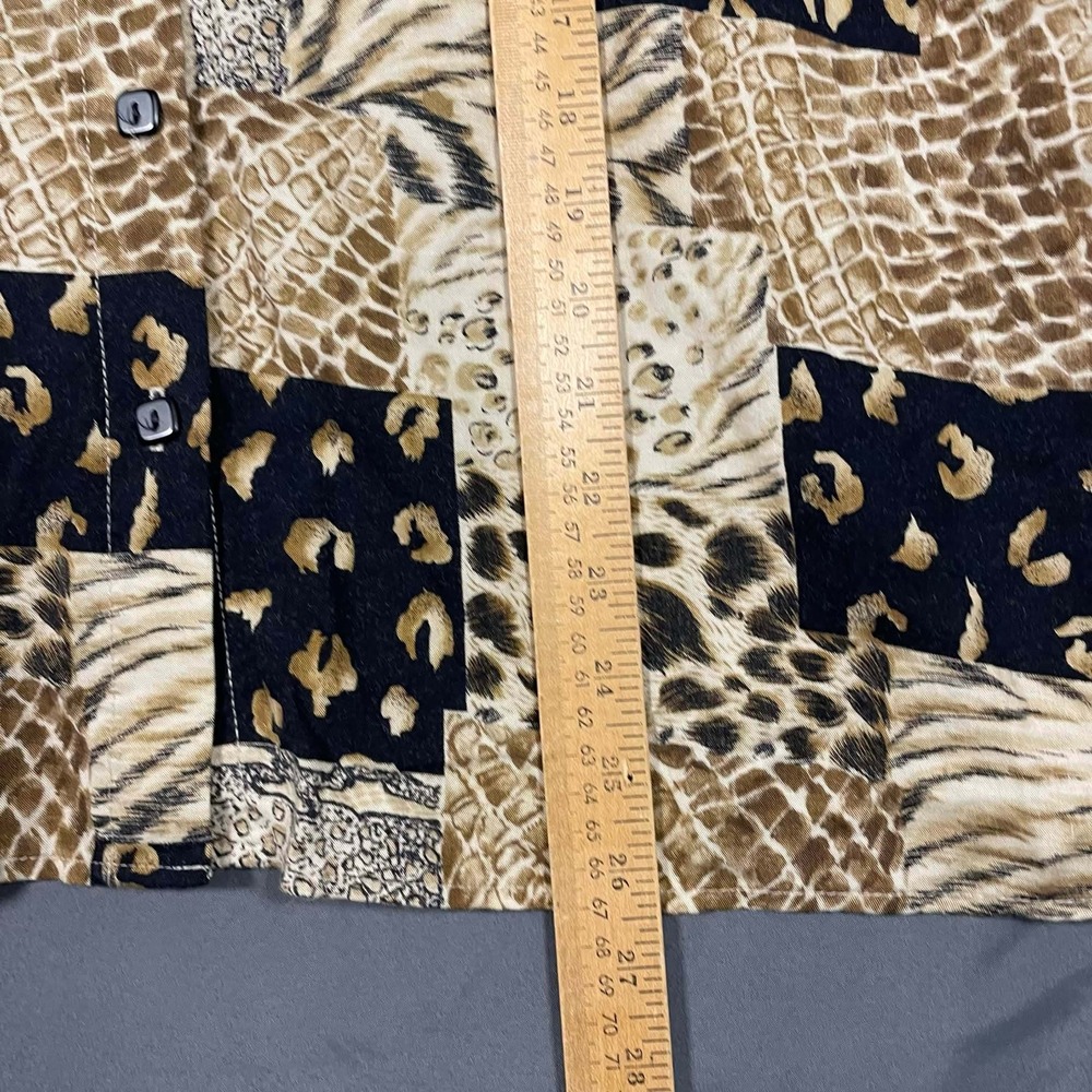 Alfred Dunner Animal Print Patchwork Button Up Shirt Womens 12 Leopard Zebra Tan - Picture 4 of 6